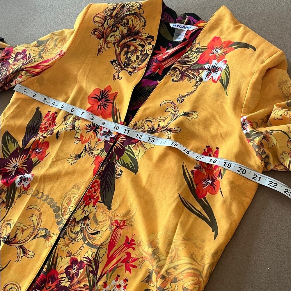 Peter Nygard Vibrant Floral Kimono Cardigan Duster in Yellow and Black - M - Picture 5 of 9